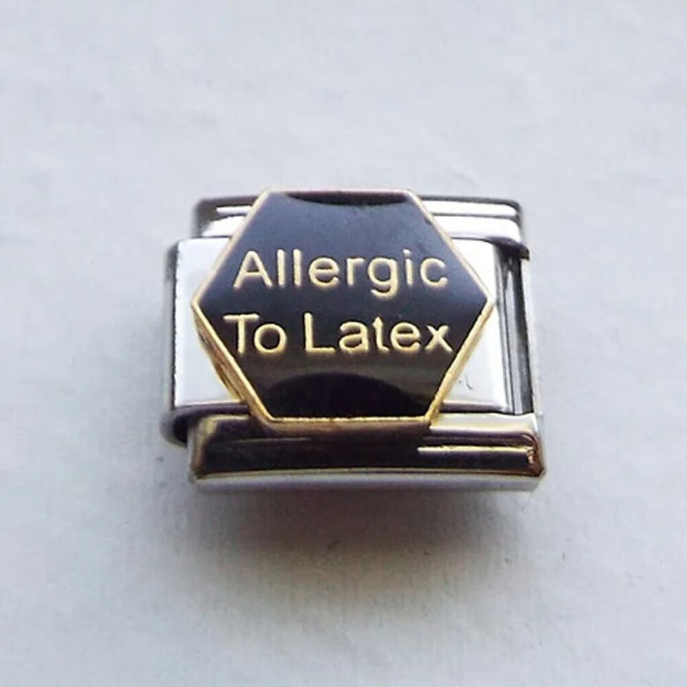 Allergic to Latex on black enamel 9mm stainless steel Italian charm link new